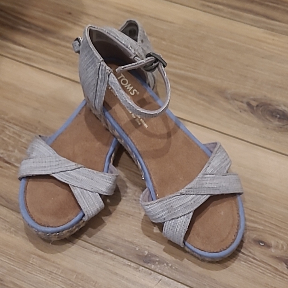 Toms Blue and Tan Wedge Sandals